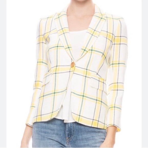 Veronica Beard Jackets & Blazers - Veronica Beard Schoolboy Plaid White Yellow Green Blazer NWOT